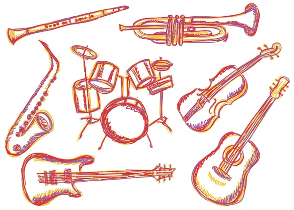 Instrumentos de música doodles — Vetor de Stock