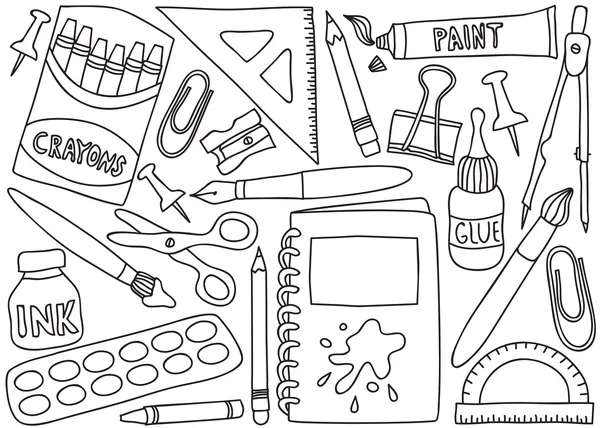 Fournitures scolaires dessins — Image vectorielle