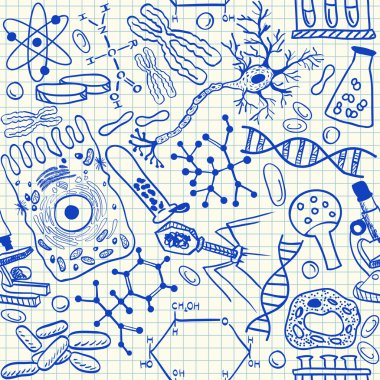 Biology doodles seamless pattern clipart