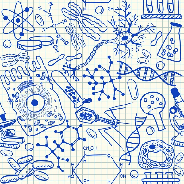 Biologi doodles seamless mönster — Stock vektor