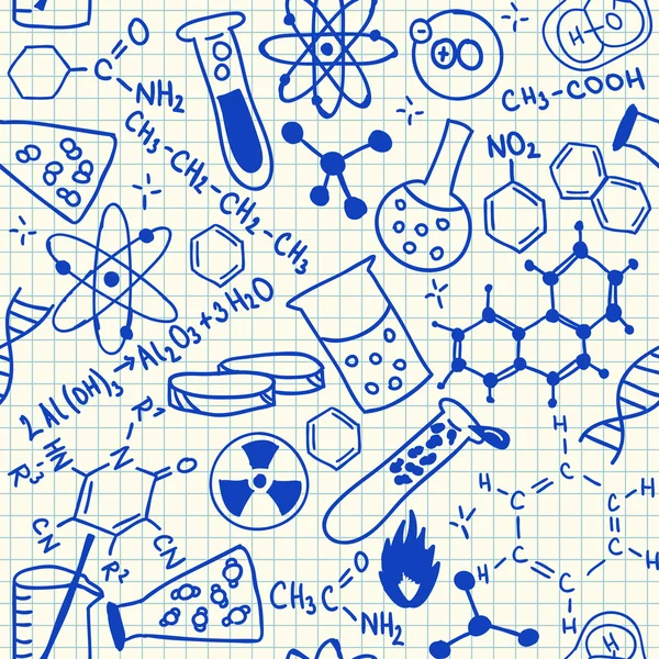 Chemische doodles naadloze patroon — Stockvector