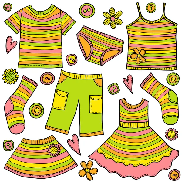 Kinderen kleding doodles — Stockvector