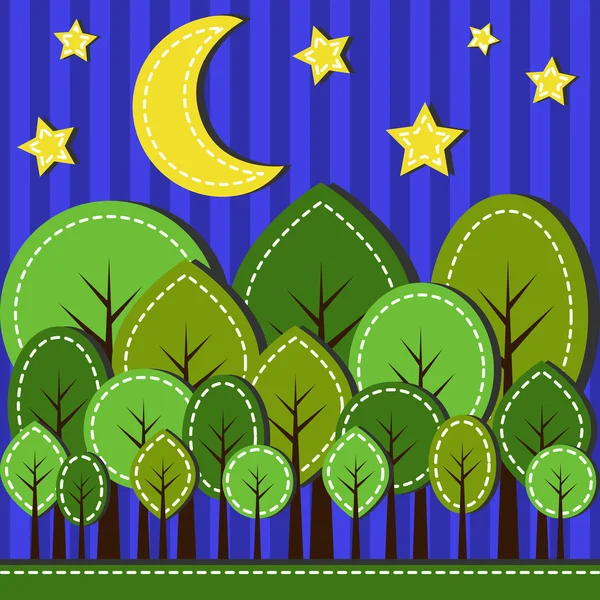 Bosque por la noche — Vector de stock