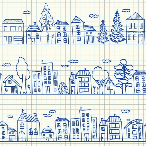 Casas garabatos patrón sin costuras — Vector de stock