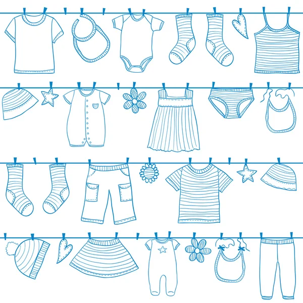 Children clothes on clothesline — Stock Vector