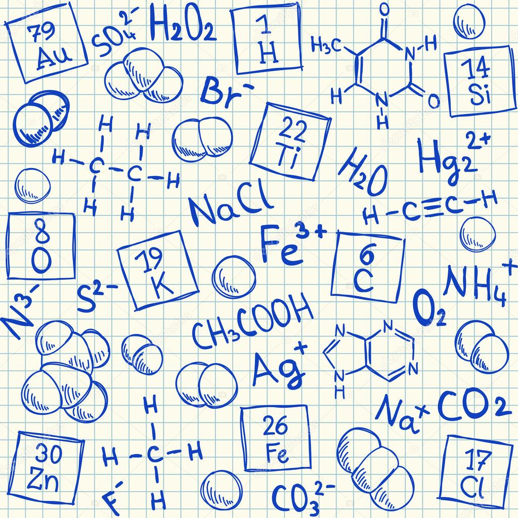 Chemical doodles on school squared paper
