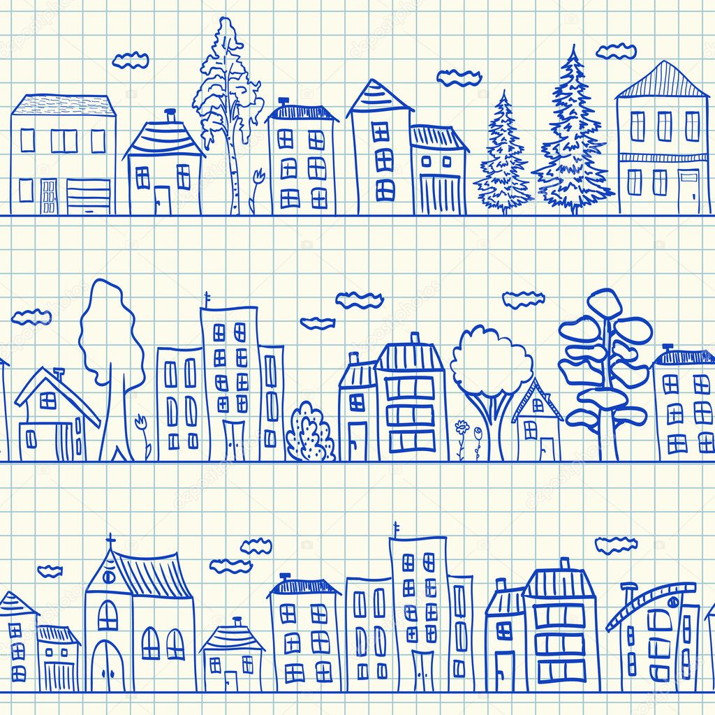 Houses doodles seamless pattern