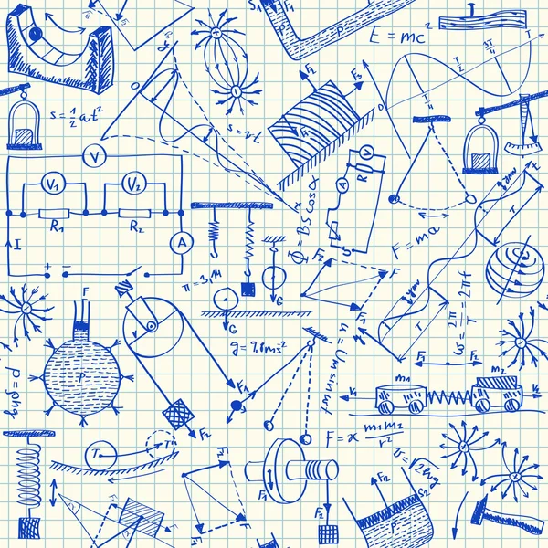 Física doodles padrão sem costura — Vetor de Stock
