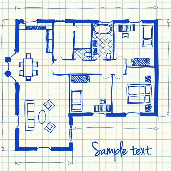Plan de maison doodle — Image vectorielle