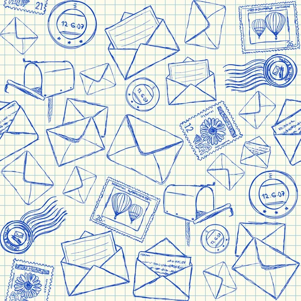 Mail doodles naadloze patroon — Stockvector