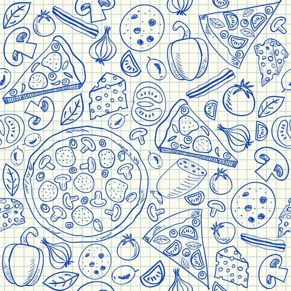 Padrão sem costura de doodles de pizza —  Vetores de Stock