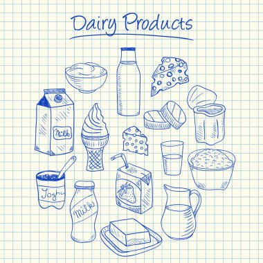süt ve süt ürünleri doodles - kare kağıt