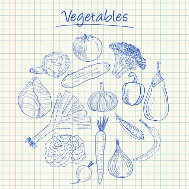 sebze doodles - kare kağıt