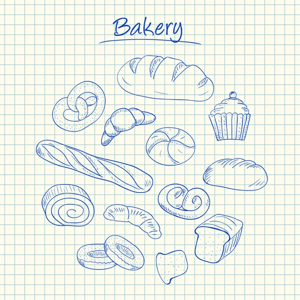Bäckereikritzeleien - kariertes Papier — Stockvektor