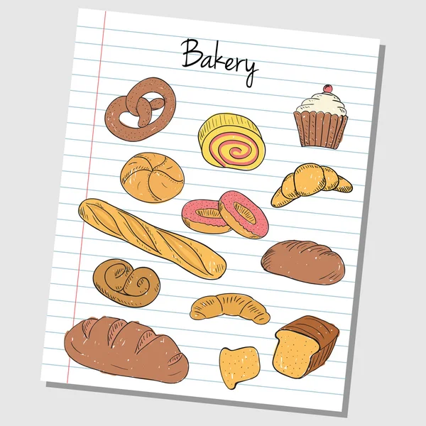 Bakery doodles - lined paper — Stok Vektör