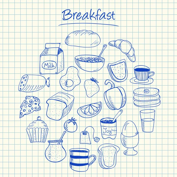 Breakfast doodles - squared paper — Stock Vector