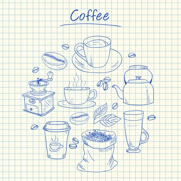 Kahve doodles - kare kağıt — Stok Vektör