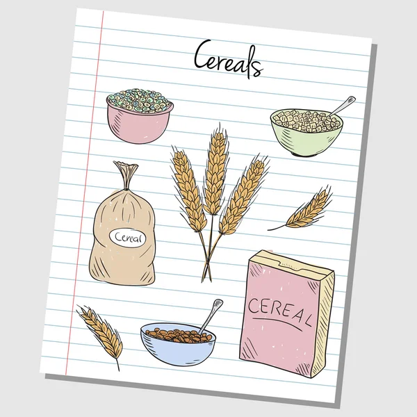 Cereales garabatos - papel forrado — Vector de stock