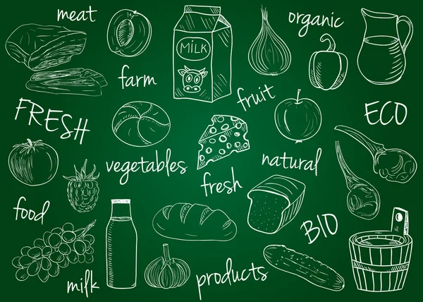 Productos agrícolas garabatos - Consejo escolar — Vector de stock