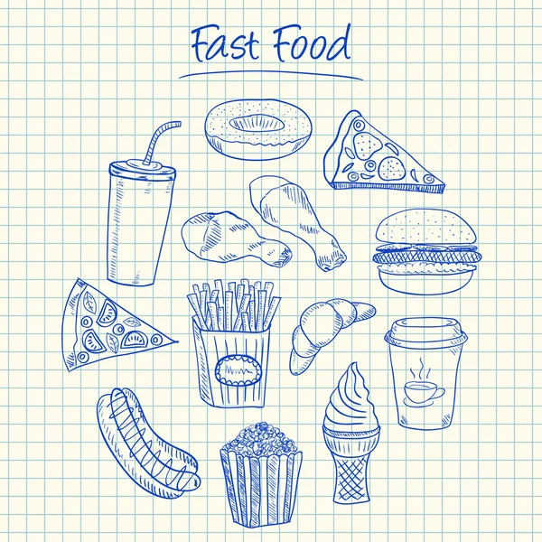 Fast food doodles - squared paper — Stock Vector