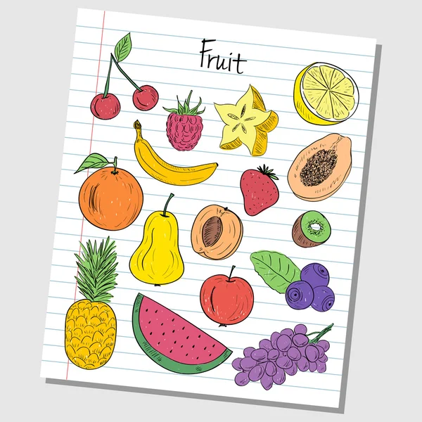 Fruit doodles - lined paper — Stock Vector