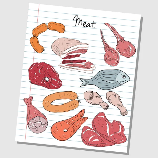 Мясо каракули - подкладка бумаги — стоковый вектор