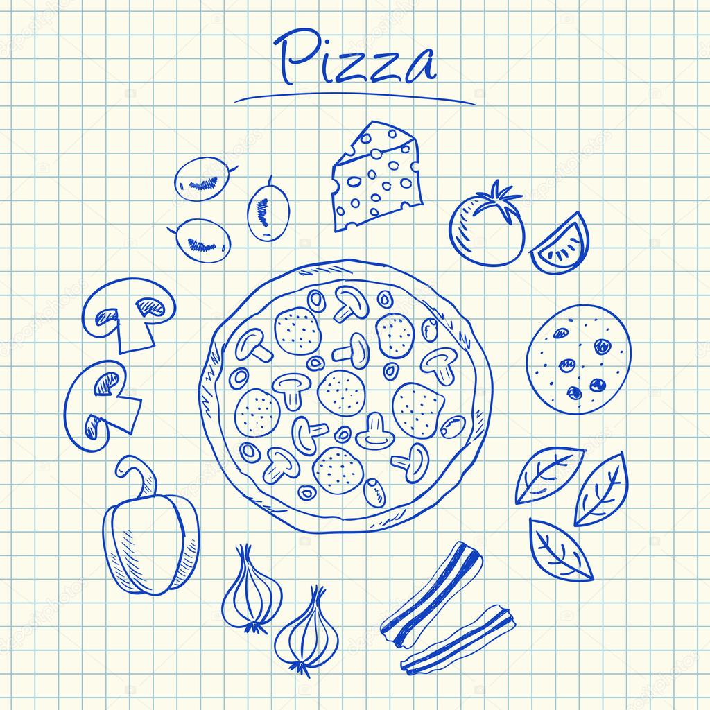 Pizza doodles - squared paper