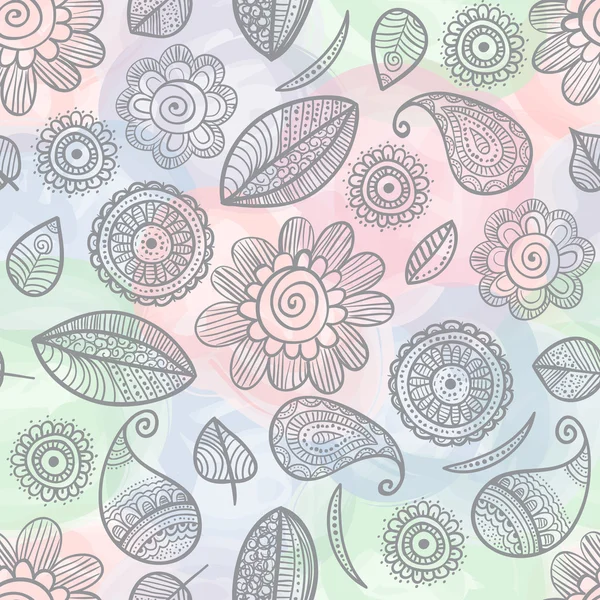 Flower doodles watercolor seamless pattern — Stock Vector