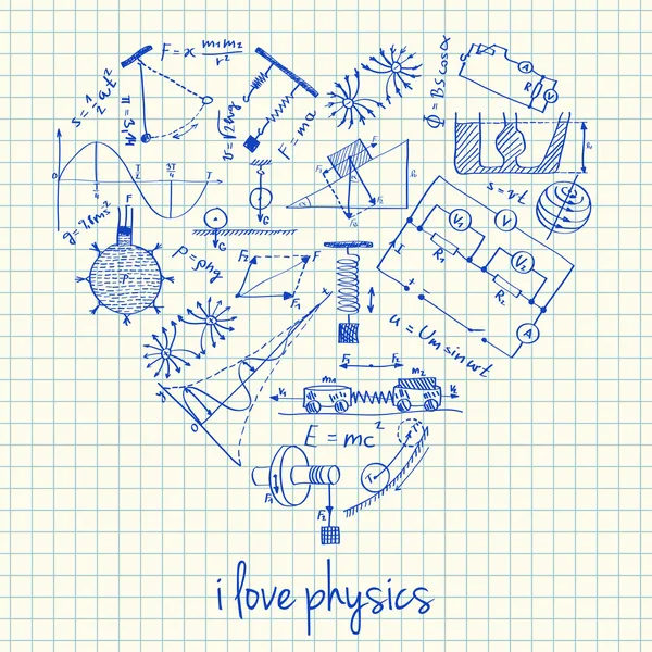 Disegni di fisica a forma di cuore — Vettoriale Stock