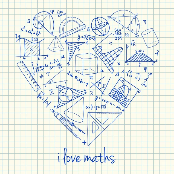 Mathe-Zeichnungen in Herzform — Stockvektor