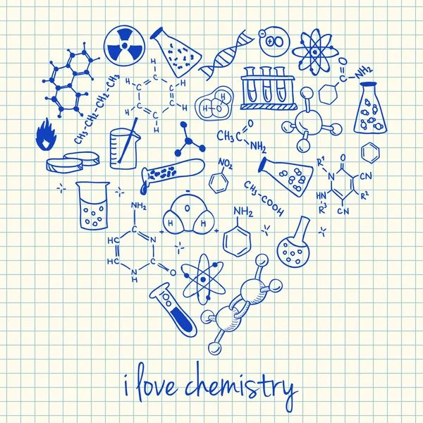 Chemistry drawings in heart shape — Stock Vector