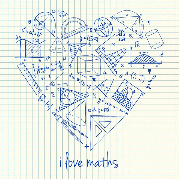 Maths drawings in heart shape — Stock Vector