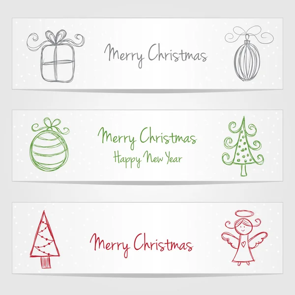 Banners com doodles de Natal — Vetor de Stock