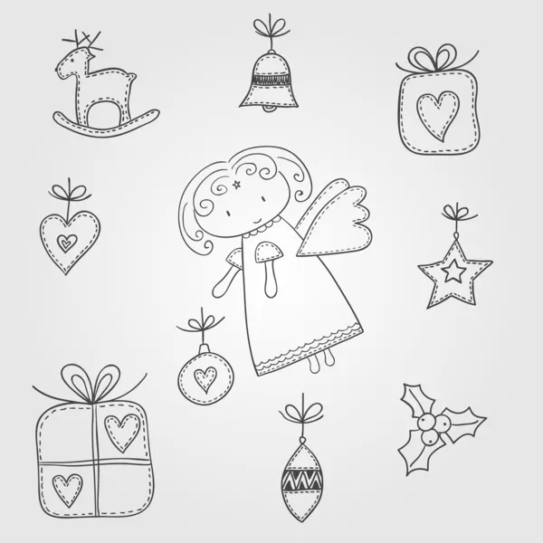 Doodles de Natal com anjo — Vetor de Stock