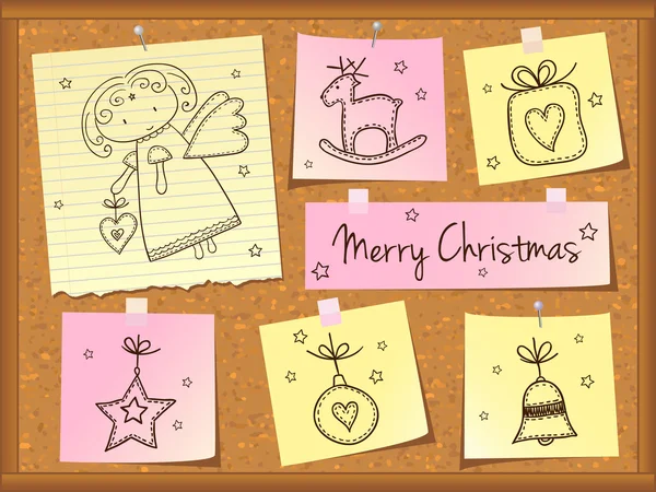 Kerstmis doodles met engel — Stockvector