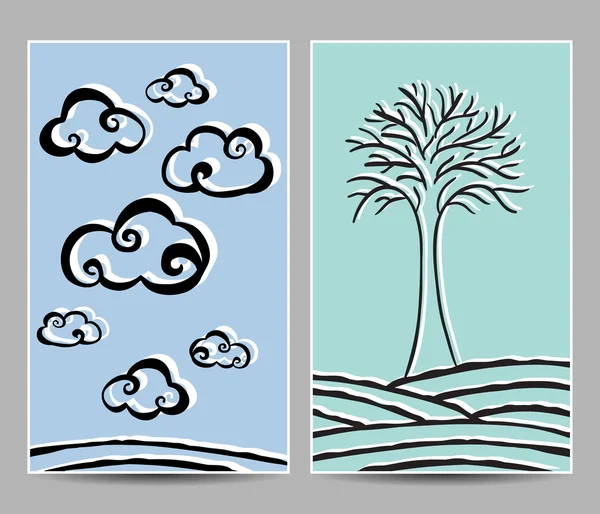 Clouds and tree cards — Stock Vector