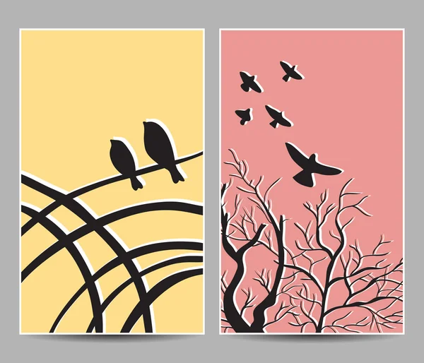 Oiseaux sur les cartes des arbres — Image vectorielle