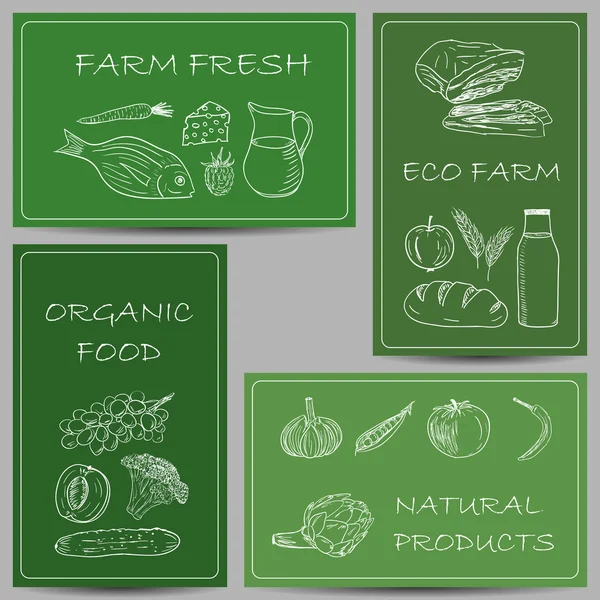 Produits agricoles gribouillis sur bannières — Image vectorielle