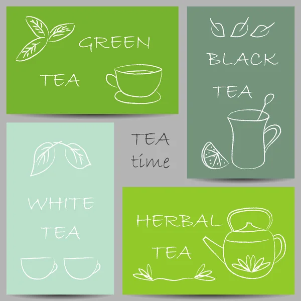 Tea chalky doodles on banners — Stock Vector