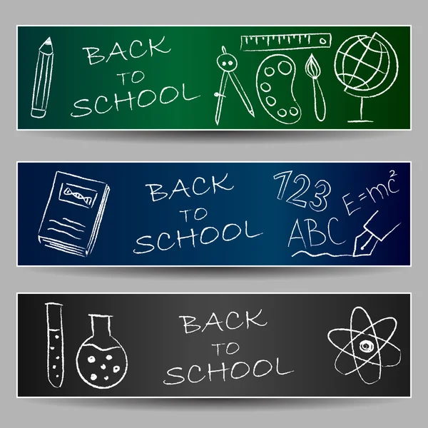 Voltar para a escola doodles em banners — Vetor de Stock