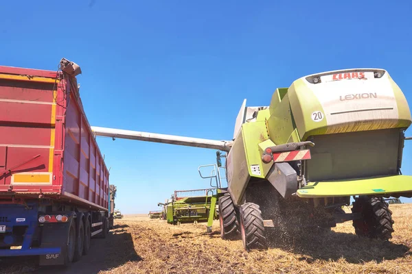 Ternopil Juli Combineer Oogstmachine Actie Tarweveld Oogsten Het Proces Van — Stockfoto