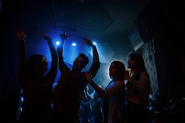 Happy Youth Group People Enjoying Dancing Nightclub Beautiful Lightings — Fotografia de Stock