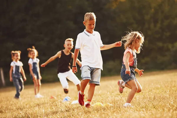 Genom Hinder Ungarna Springer Fältet Soliga Dagen Begreppet Hälsosam Livsstil — Stockfoto