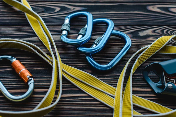 Need Connect All Together Isolated Photo Climbing Equipment Parts Carabiners — Stock Photo, Image