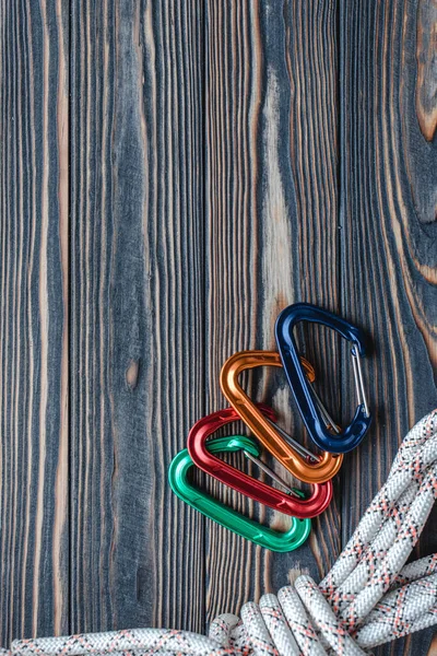 Going Mountains Weekend Isolated Photo Climbing Equipment Part Carabiner Lying — Stock Photo, Image
