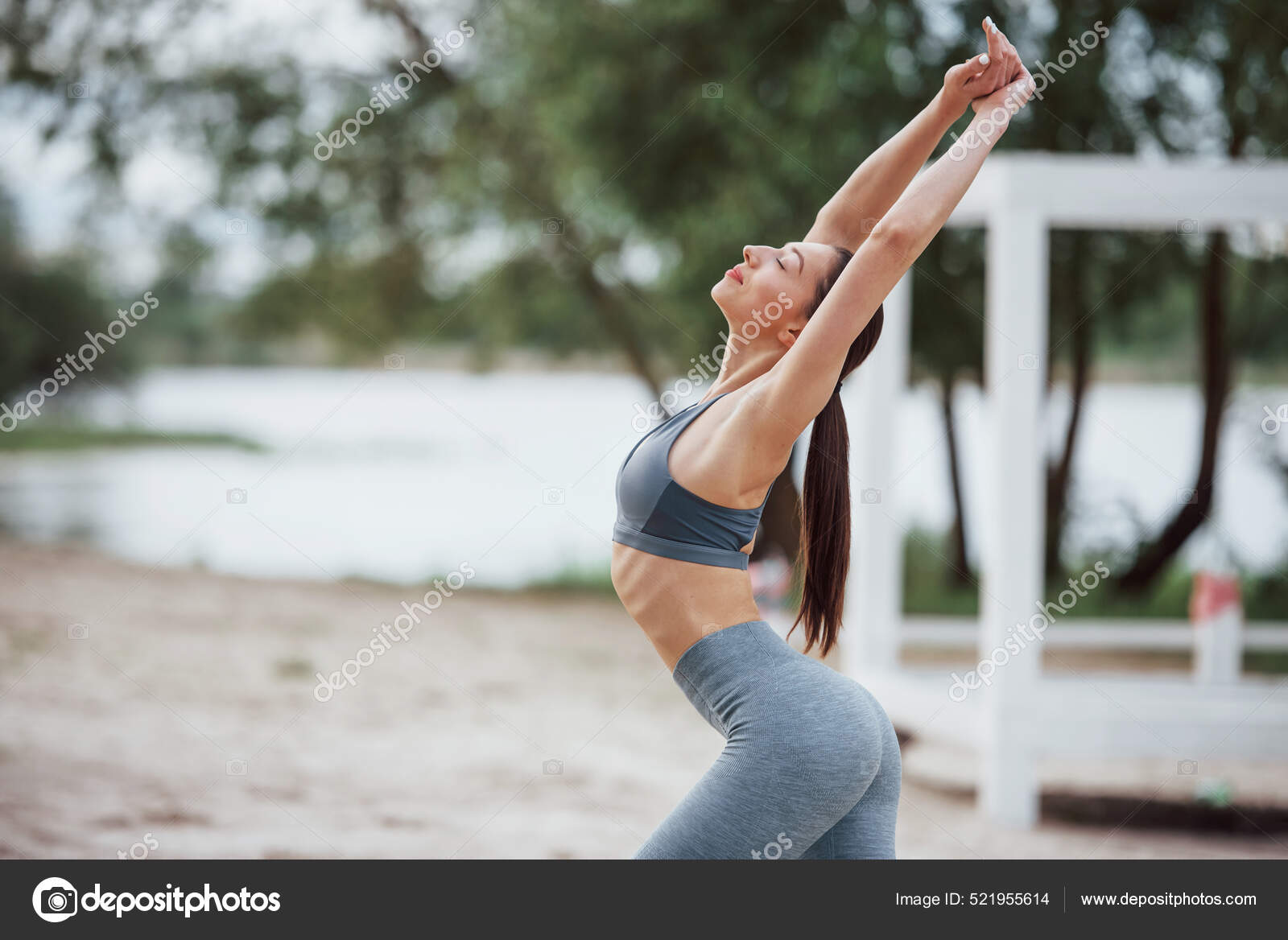 Hands Brunette Nice Body Shape Sportive Clothes Have Fitness Day
