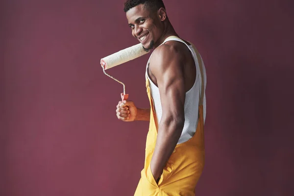 You New Color Young African American Worker Yellow Uniform Have — Stock Photo, Image
