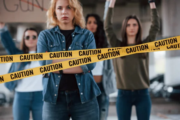 Quatre Amis Groupe Femmes Féministes Ont Protester Pour Leurs Droits — Photo