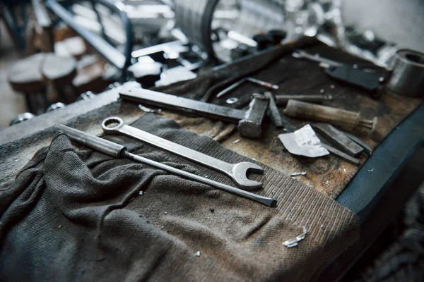 Place Work Tools Dirty Table Garage Manufactory Conception — Stock Photo, Image