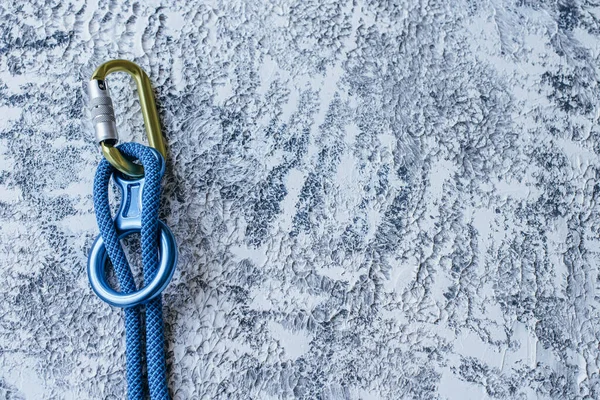 Connected Pieces Isolated Photo Climbing Equipment Part Carabiner Lying White — Stock Photo, Image